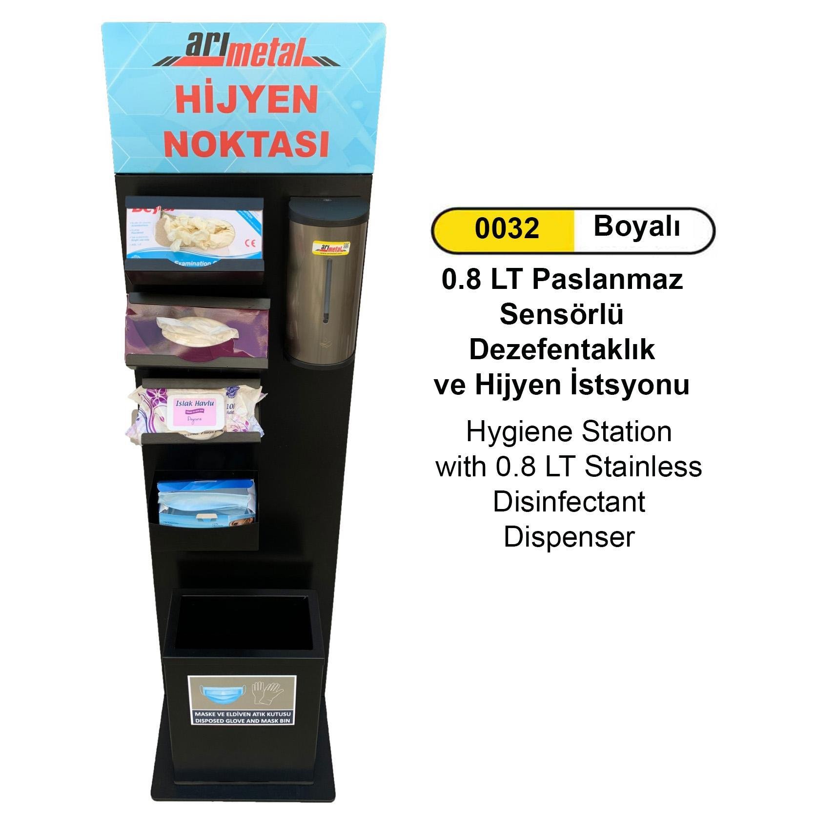Hijyen istasyonu ve 0.8 LT Paslanmaz Sensörlü Jel Dezenfektan Verici