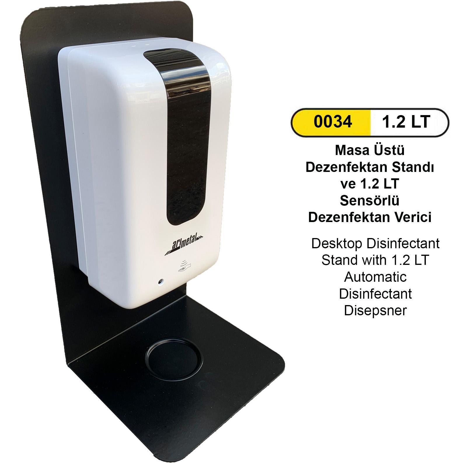 Masaüstü Dezenfektan Standı ve 1.2 LT Plastik Sensörlü Dezenfektan Verici 