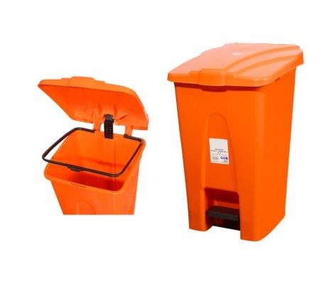 PEDALLI ÇÖP KOVASI TEKERLEKLİ 70 LT  TURUNCU