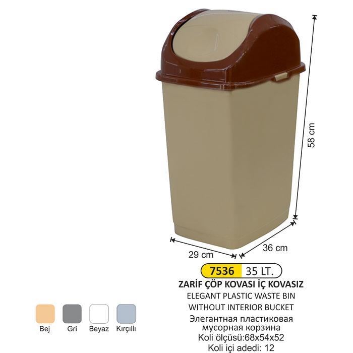 PLASTİK DÖNER KAPAKLI ÇÖP KOVASI 35 LT ZARİF MODEL