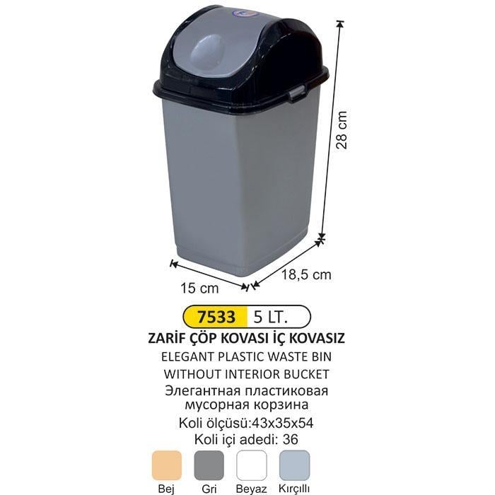 PLASTİK DÖNER KAPAKLI ÇÖP KOVASI 5 LİTRE ZARİF MODEL
