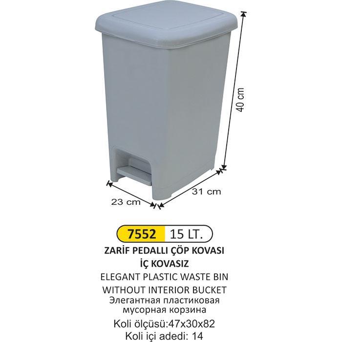 PLASTİK PEDALLI ÇÖP KOVASI 15 LİTRE ZARİF MODEL