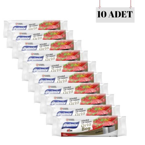 POLMİX 55*60 BÜZGÜLÜ ÇİLEK KOKULU ORTA BOY ÇÖP POŞETİ (10 ADET)
