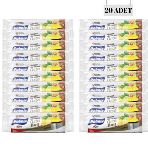 POLMİX 55*60 BÜZGÜLÜ LİMON KOKULU ORTA BOY ÇÖP POŞETİ (20 ADET)