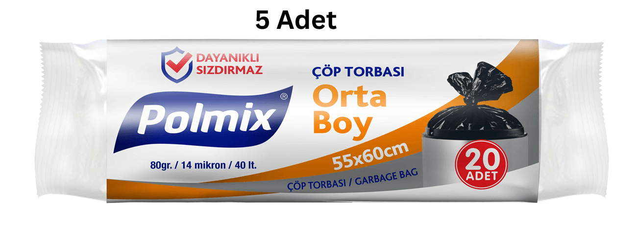 POLMİX 55X60 70'GR SİYAH ÇÖP POŞETİ (5 ADET)