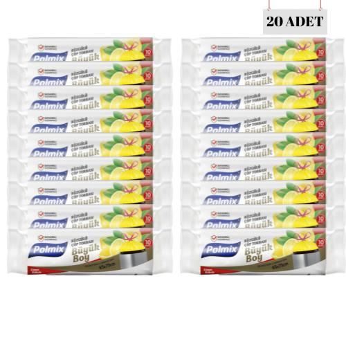 POLMİX 65*70 BÜZGÜLÜ LİMON KOKULU BÜYÜK ÇÖP POŞETİ (20 ADET)