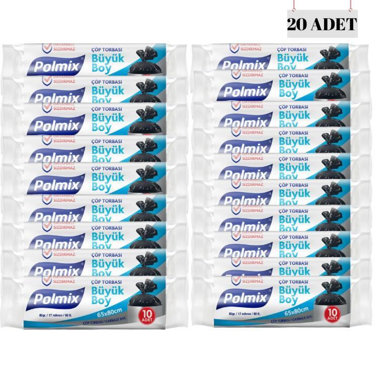 POLMİX 65*80 17 MİCRON 60 LİTRE BÜYÜK BOY ÇÖP POŞETİ (20 ADET)