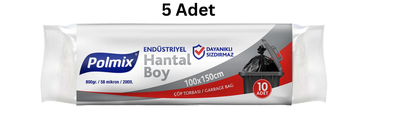 POLMİX EKO ENDÜSTRİYEL HANTAL 100X150 BOY SİYAH ÇÖP POŞETİ 800'GR (5 ADET)