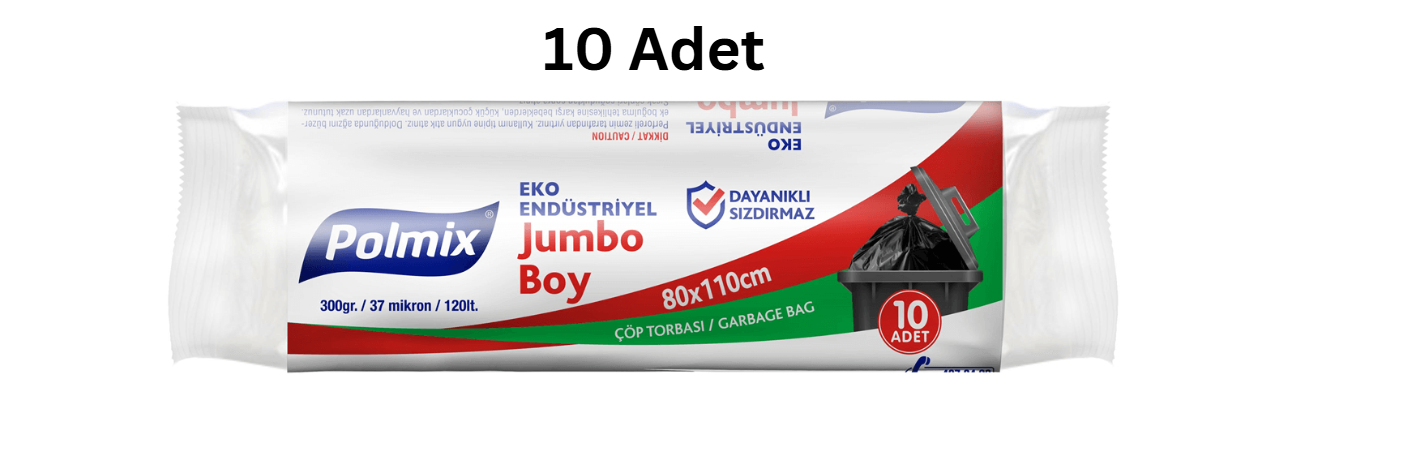 POLMİX EKO ENDÜSTRİYEL JUMBO 80X110 BOY SİYAH ÇÖP POŞETİ 400'GR (10 ADET)