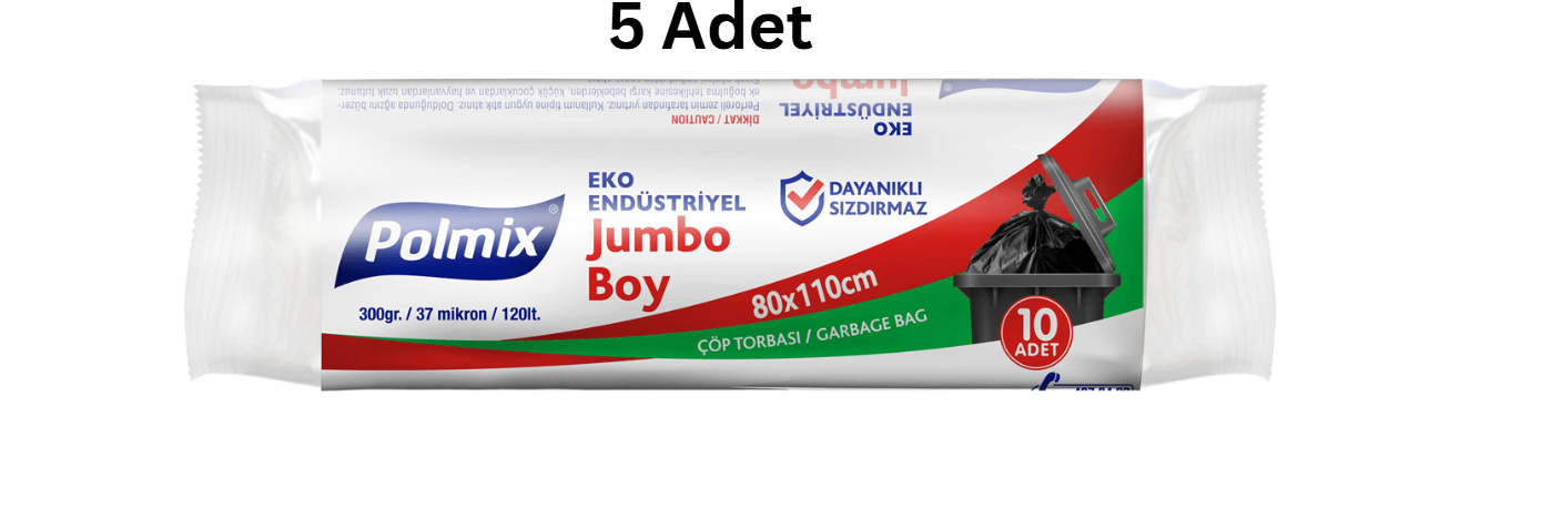 POLMİX EKO ENDÜSTRİYEL JUMBO 80X110 BOY SİYAH ÇÖP POŞETİ 400'GR (5 ADET)