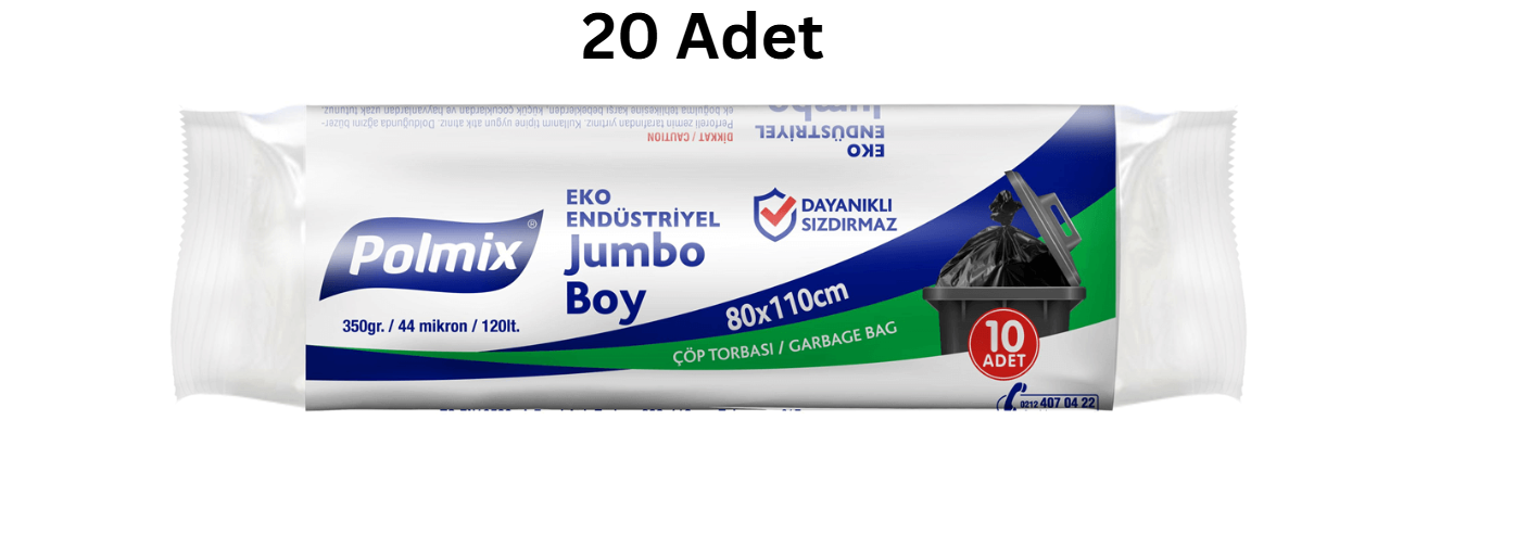 POLMİX EKO ENDÜSTRİYEL JUMBO BOY 80*110 SİYAH ÇÖP POŞETİ 350'GR (20 ADET)