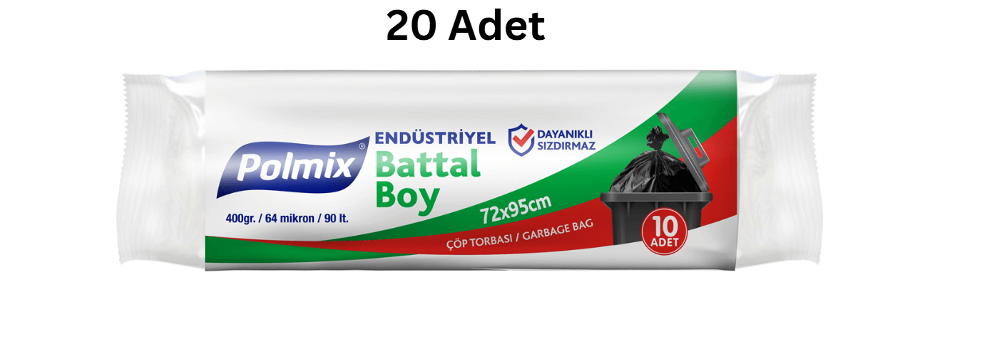 POLMİX ENDÜSTRİYEL 72*95 BATTAL BOY SİYAH ÇÖP POŞETİ 400'GR (20 ADET)