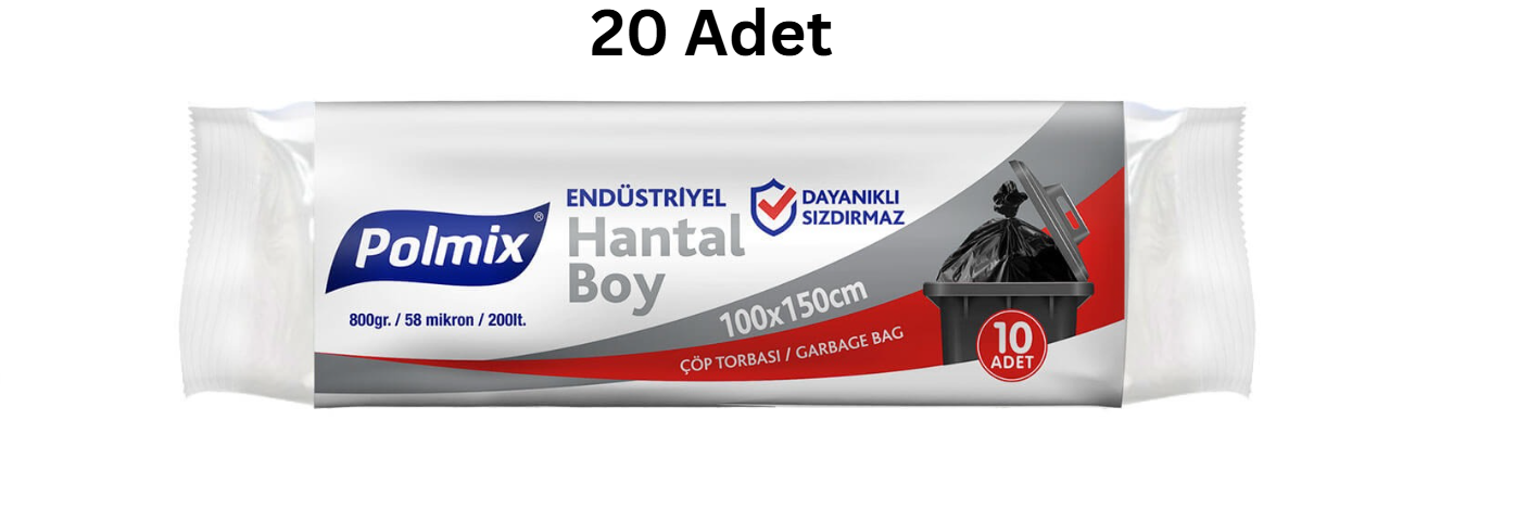 POLMİX ENDÜSTRİYEL HANTAL 100X150 BOY SİYAH ÇÖP POŞETİ 800'GR (20 ADET)
