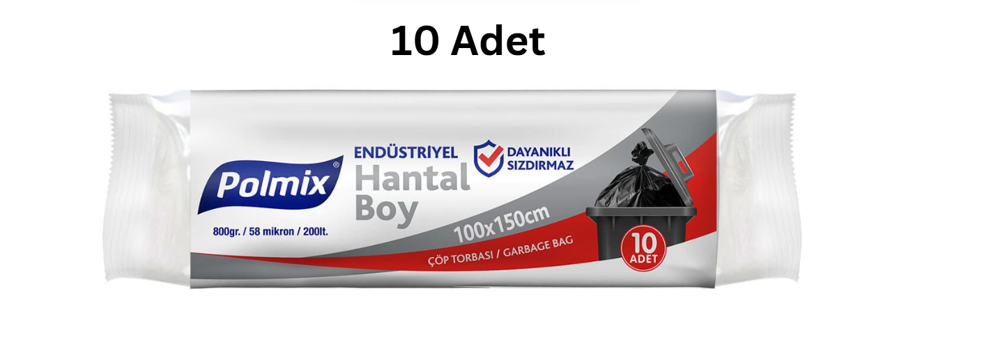 POLMİX ENDÜSTRİYEL HANTAL 100X150 BOY SİYAH ÇÖP POŞETİ 800'GR (10 ADET)