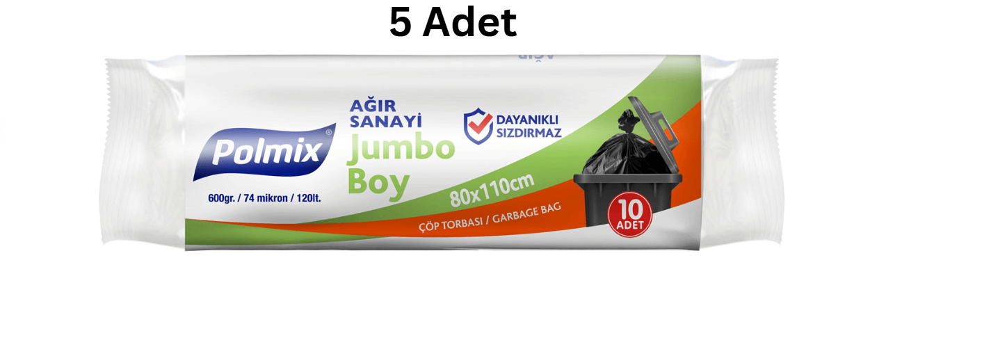 POLMİX ENDÜSTRİYEL JUMBO 80X110 BOY SİYAH ÇÖP POŞETİ 600'GR (5 ADET)