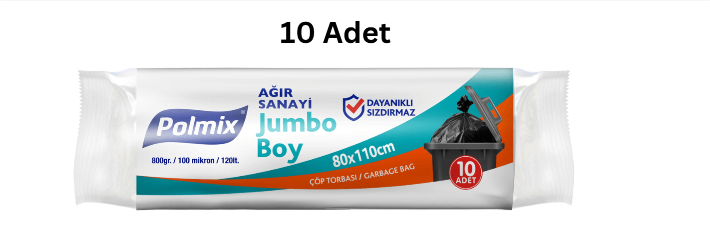 POLMİX ENDÜSTRİYEL JUMBO 80X110 BOY SİYAH ÇÖP POŞETİ 800'GR (10 ADET)