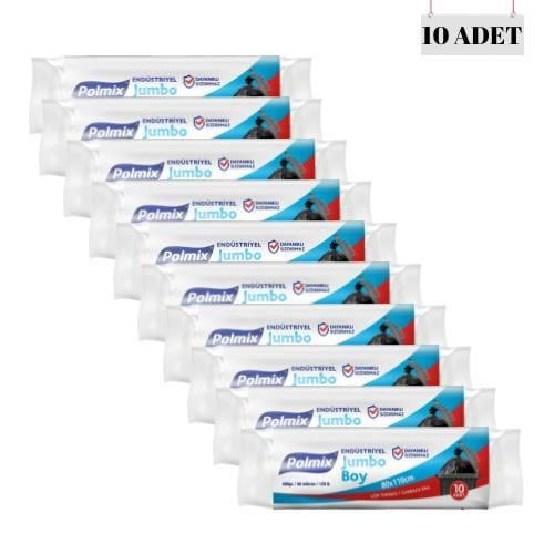 POLMİX ENDÜSTRİYEL JUMBO BOY 80*110 400 GR ÇÖP POŞETİ 50 MİKRON (10 ADET)