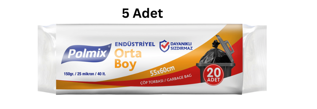POLMİX ENDÜSTRİYEL ORTA BOY SİYAH ÇÖP POŞETİ (5 ADET)