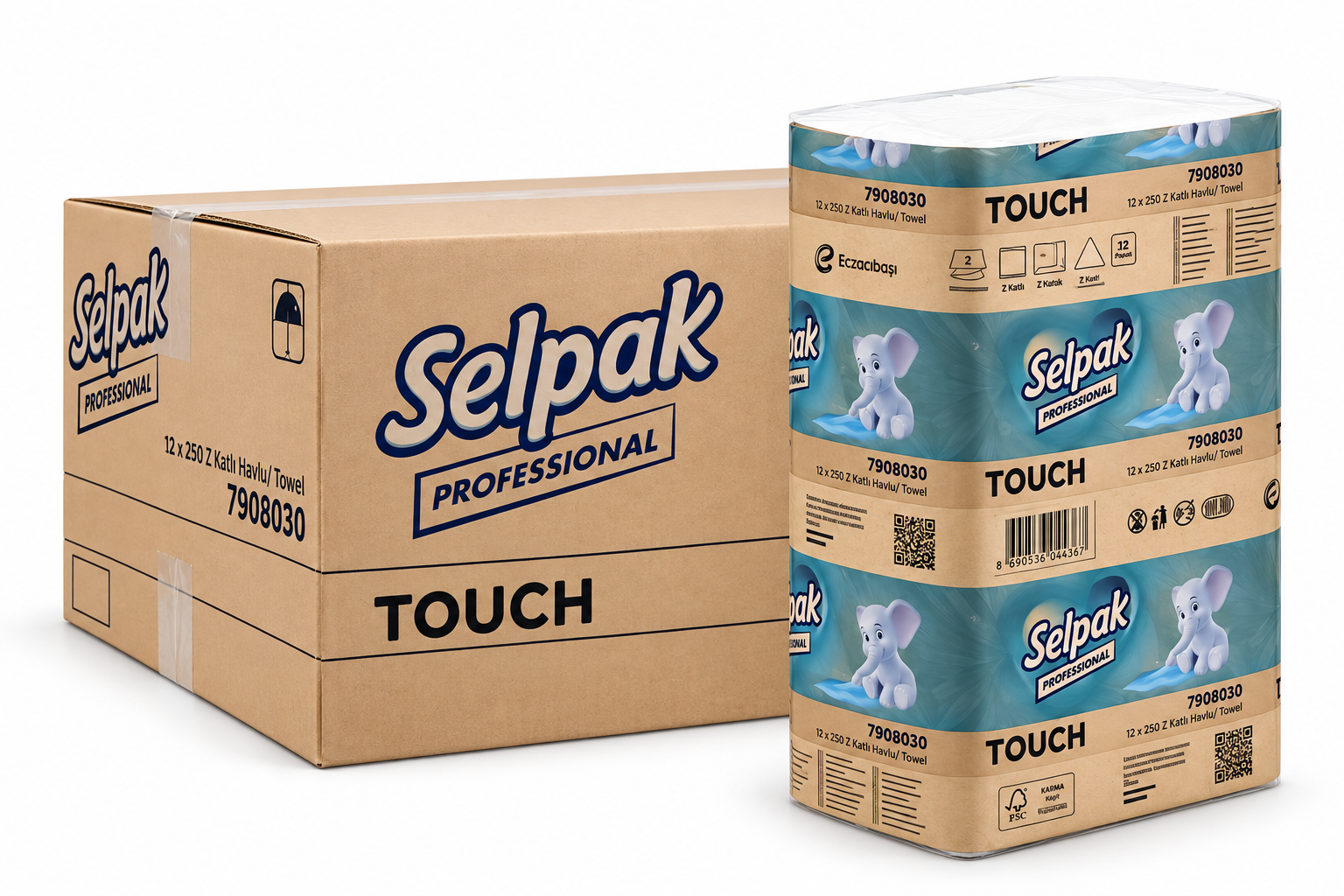 Selpak Professional Touch Fit Z Katlama Dispenser Havlu 21,5 x 24 cm 200 Yaprak - 12 li