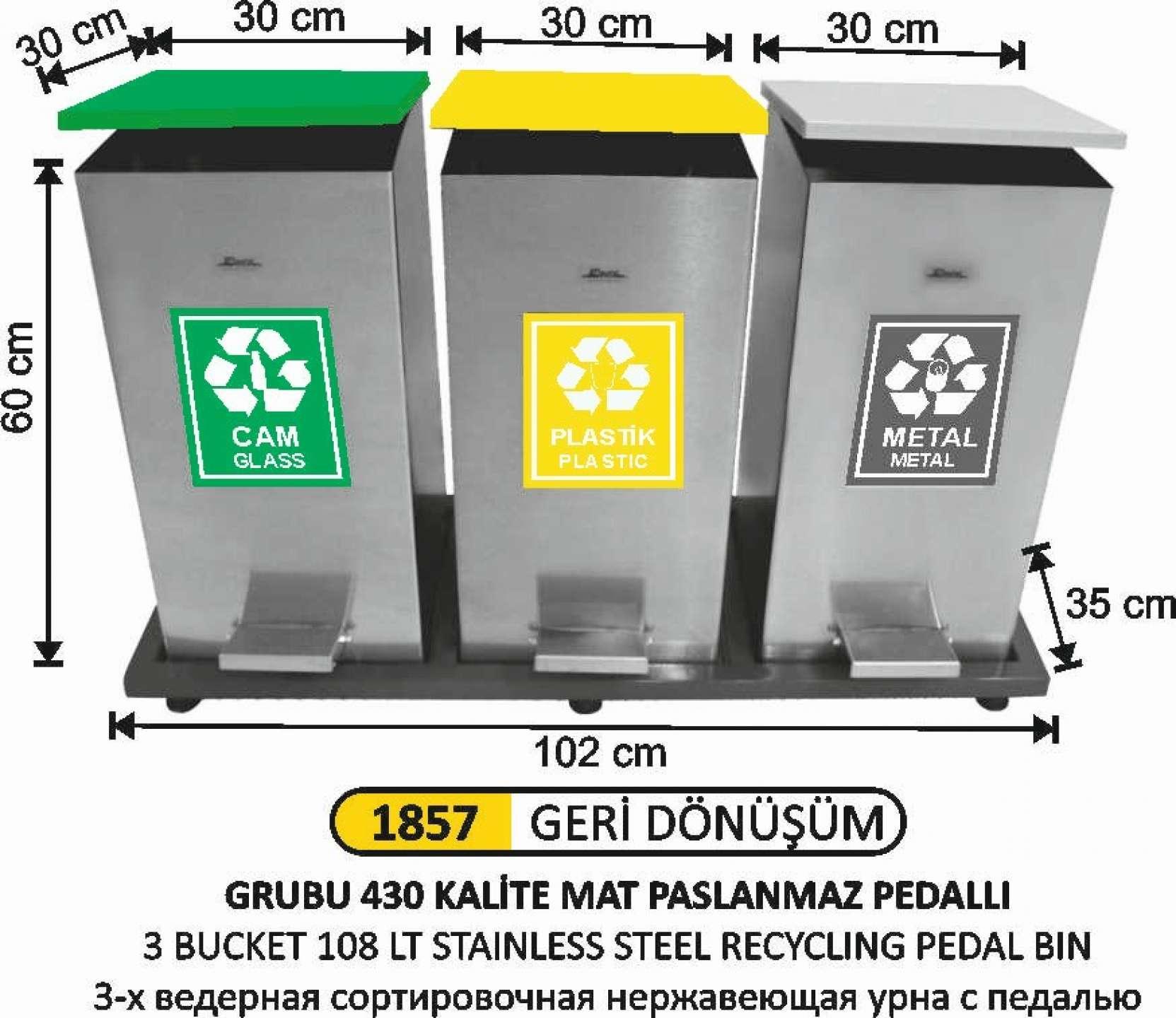 ÜÇ BÖLMELİ KARE PEDALLI GERİ DÖNÜŞÜM SETİ