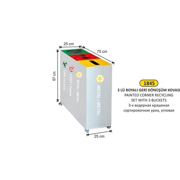 ÜÇLÜ BOYALI GERİ DÖNÜŞÜM ÇÖP KOVASI