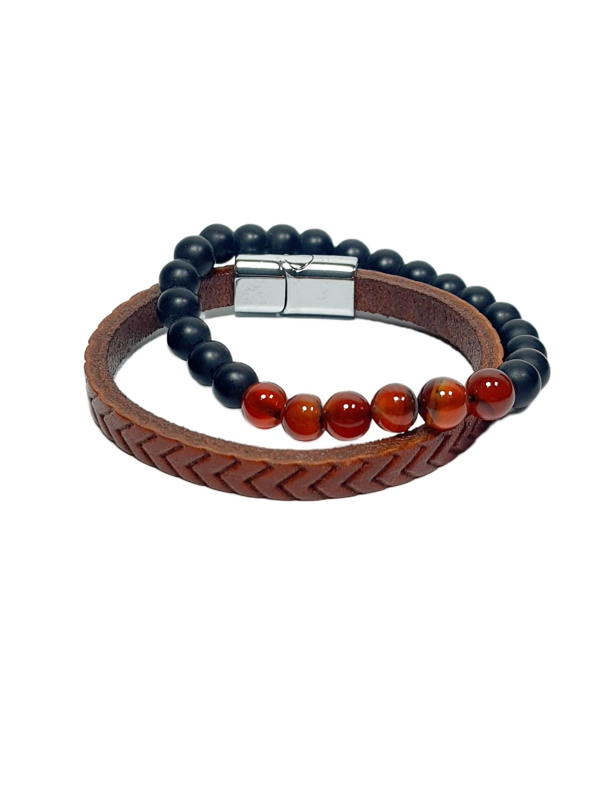Doğaltaş BileklikJTSS26BLK1710 HAKİKİ DERİ ALAŞIMLI METAL KİLİT HAVLİT JASPER ONYX ve HEMATİT DOĞALTAŞ KUTULU GARANTİLİ JANTİ KOMBİN BİLEKLİKJanti