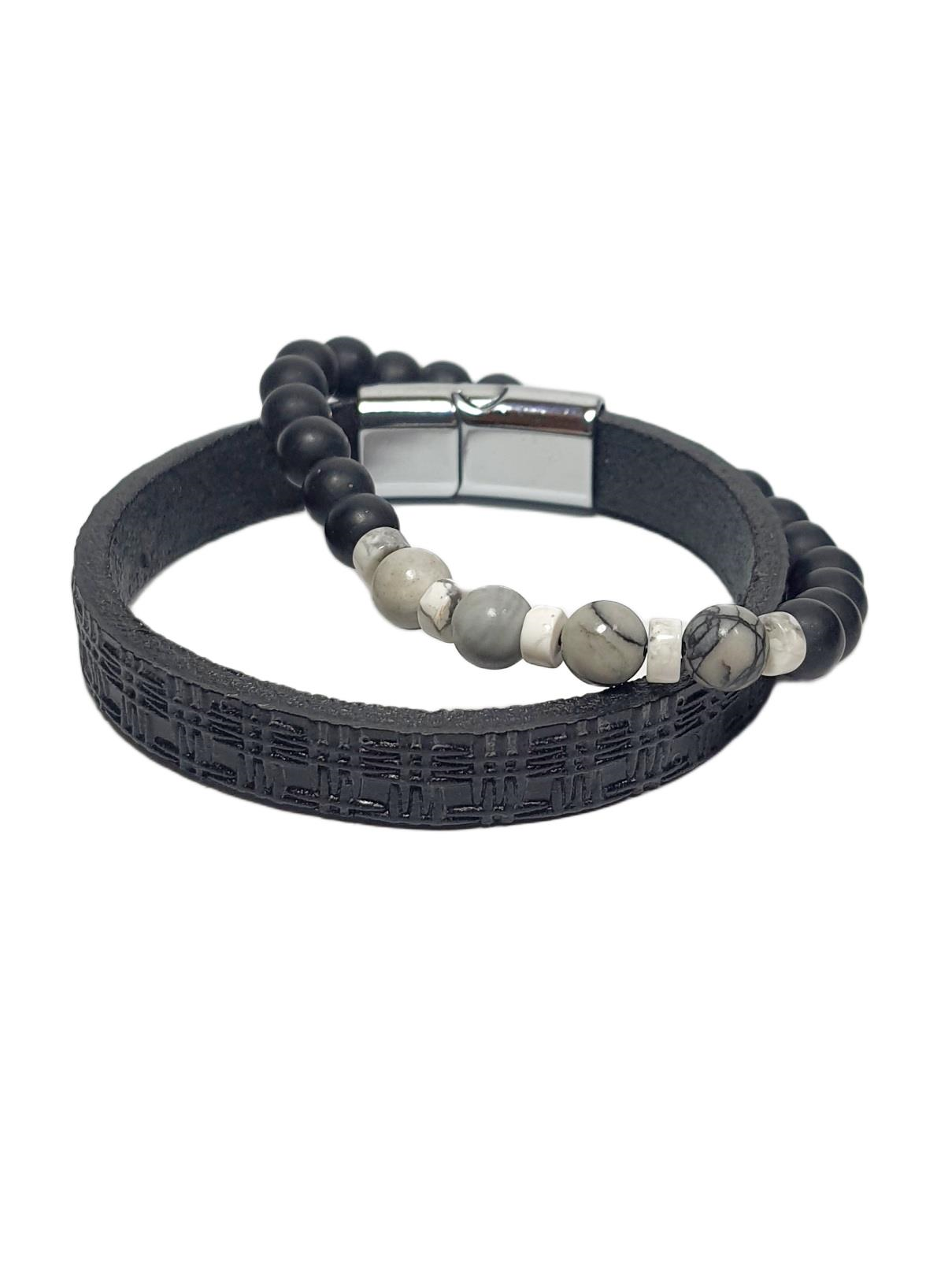 Doğaltaş BileklikJTSS26BLK1711 HAKİKİ DERİ ALAŞIMLI METAL KİLİT AKİK ve HEMATİT DOĞALTAŞ KUTULU GARANTİLİ JANTİ KOMBİN BİLEKLİKJanti