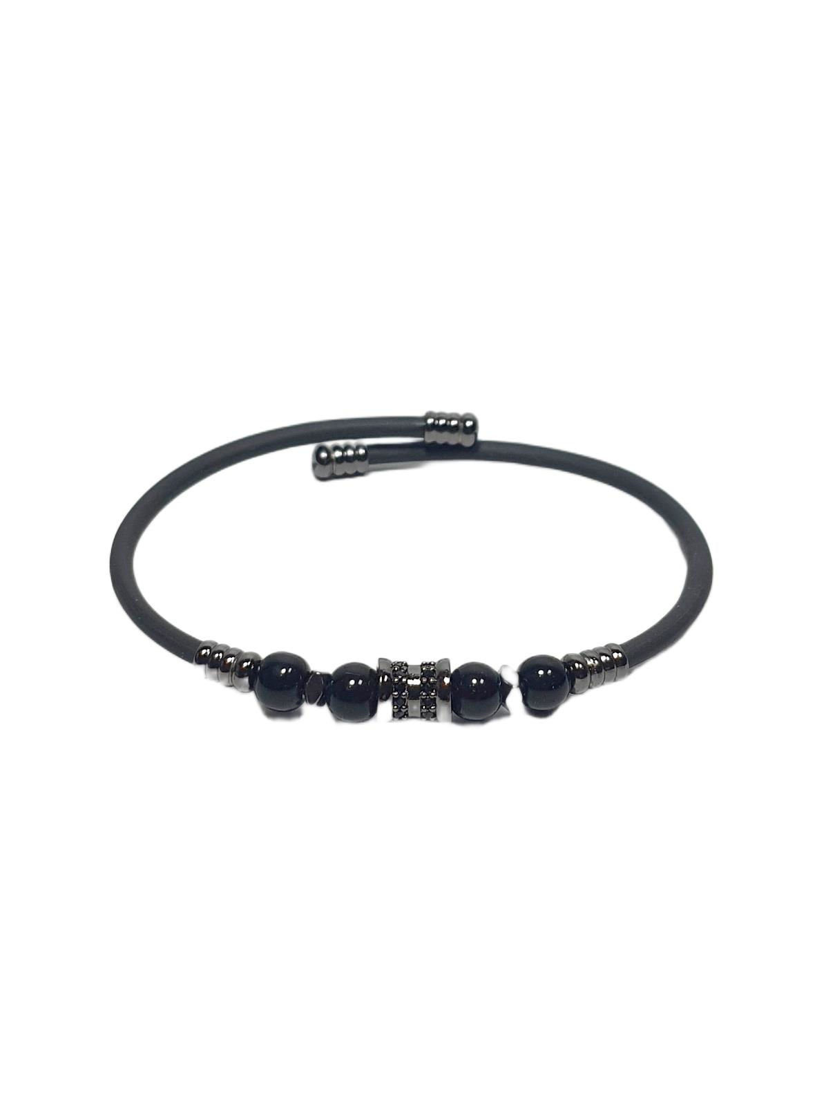 Doğaltaş BileklikJTSS26BLK1735 PASLANMAZ ÇELİK BİLEZİK SİLİKON KAPLAMA METAL APARATLI ONYX ve HEMATİT DOĞALTAŞLI GARANTİLİ JANTİ BİLEKLİKJanti