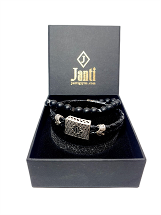 Deri BileklikJTAW25BLK1609 HAKİKİ DERİ ZİRKON TAŞLI ALAŞIMLI METAL MIKNATIS KAPAMA ile ONYX ve HEMATİT DOĞALTAŞ ESNEK KOMBİN SİYAH GARANTİLİ HEDİYE KUTULU JANTİ BİLEKLİKJanti