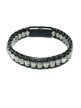 BileklikJTSS24DEB1462 LABRADORİT ve HEMATİT DOĞALTAŞ MIKNATIS KAPAMA ÇELİK DERİ JANTİ BİLEKLİKJanti