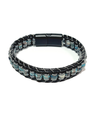 BileklikJTSS24DEB1468 SODALİT ve HEMATİT DOĞALTAŞ MIKNATIS KAPAMA ÇELİK DERİ JANTİ BİLEKLİKJanti