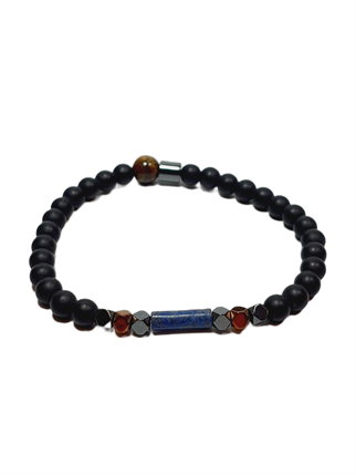 Doğaltaş BileklikJTSS26BLK1691 LAPİS LAZULİ KAPLANGÖZÜ ONYX ve HEMATİT DOĞALTAŞ ESNEK 6 MM JANTİ BİLEKLİKJanti