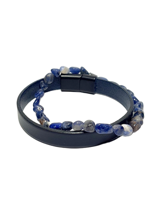 Doğaltaş BileklikJTSS26BLK1704 HAKİKİ DERİ ALAŞIMLI METAL KİLİT LAPİS LAZULİ VE HEMATİT DOĞALTAŞ KUTULU GARANTİLİ JANTİ KOMBİN BİLEKLİKJanti