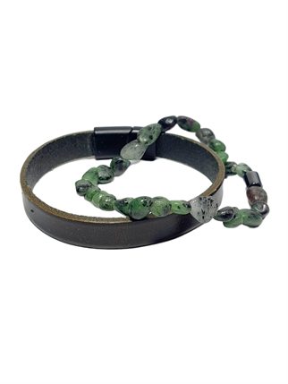 Doğaltaş BileklikJTSS26BLK1708 HAKİKİ DERİ ALAŞIMLI METAL KİLİT ZOİSİT - ANYOLİT ve HEMATİT DOĞALTAŞ KUTULU GARANTİLİ JANTİ KOMBİN BİLEKLİKJanti