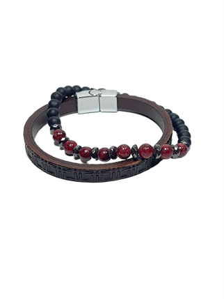 Doğaltaş BileklikJTSS26BLK1712 HAKİKİ DERİ ALAŞIMLI METAL KİLİT CEYT ONYX ve HEMATİT DOĞALTAŞ KUTULU GARANTİLİ JANTİ KOMBİN BİLEKLİKJanti