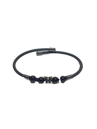 Doğaltaş BileklikJTSS26BLK1735 PASLANMAZ ÇELİK BİLEZİK SİLİKON KAPLAMA METAL APARATLI ONYX ve HEMATİT DOĞALTAŞLI GARANTİLİ JANTİ BİLEKLİKJanti