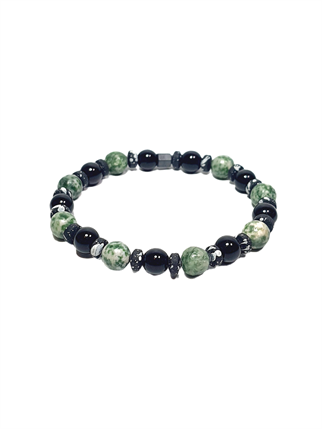 Doğaltaş BileklikJTSS26BLK1804 JASPER, ONYX VE HEMATİT DOĞALTAŞ ESNEK YEŞİL SİYAH 8 MM GARANTİLİ JANTİ BİLEKLİKJanti