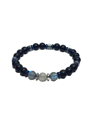 Doğaltaş BileklikJTSS26BLK1824 TERMAL KUVARS ONYX HEMATİT DOĞALTAŞ SİYAH 8 MM GARANTİLİ ESNEK JANTİ BİLEKLİKJanti