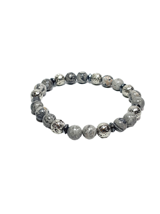 Doğaltaş BileklikJTSS26BLK1831 JASPER GÜMÜŞ KAPLAMA LAV HEMATİT DOĞALTAŞ GRİ 8 MM GARANTİLİ ESNEK JANTİ BİLEKLİKJanti
