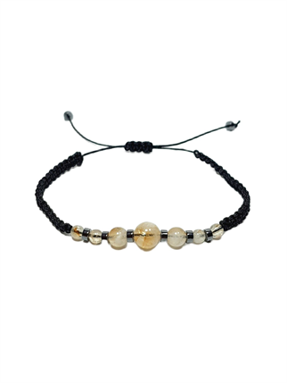 BileklikJTSS26BLK1869 SİTRİN ve HEMATİT DOĞALTAŞ MAKROME İP EL ÖRMESİ SARI GOLD SİYAH UNISEX BİLEKLİK GARANTİLİ KUTULU JANTİ BİLEKLİKJanti