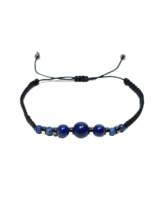 BileklikJTSS26BLK1870 LAPİS LAZULİ ve HEMATİT DOĞALTAŞ MAKROME İP EL ÖRMESİ SARI GOLD SİYAH UNISEX BİLEKLİK GARANTİLİ KUTULU JANTİ BİLEKLİKJanti