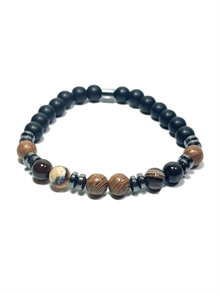 Doğaltaş BileklikLFNSS25DLB112350061-TOM-STANDARTJANTİ LFN8 mm Orijinal Akik, Hematit Doğaltaş ve Mazı Ağacı Ahşap ve Cam Onyx Bileklik