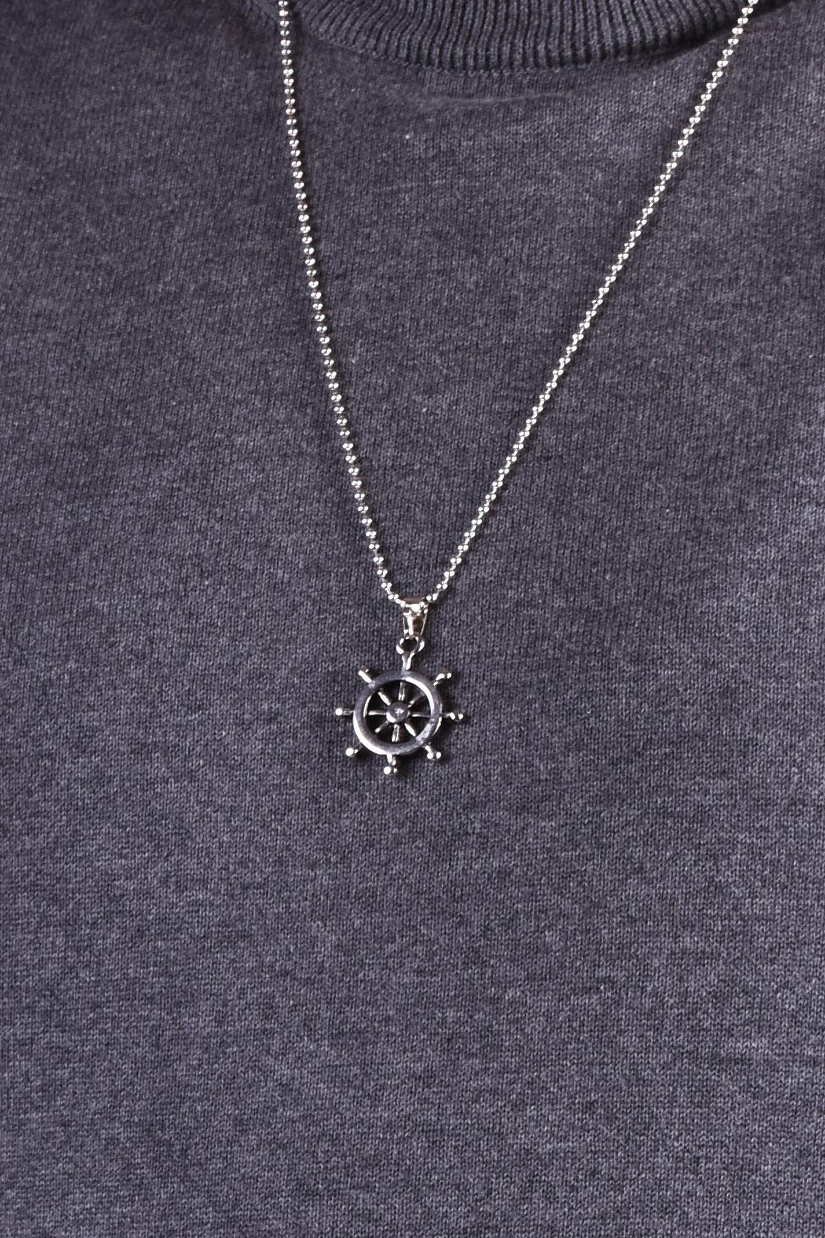 KolyeJKMA20036 JANTİ GÜMÜŞ RENK GEMİ DÜMENİ FİGÜRLÜJanti