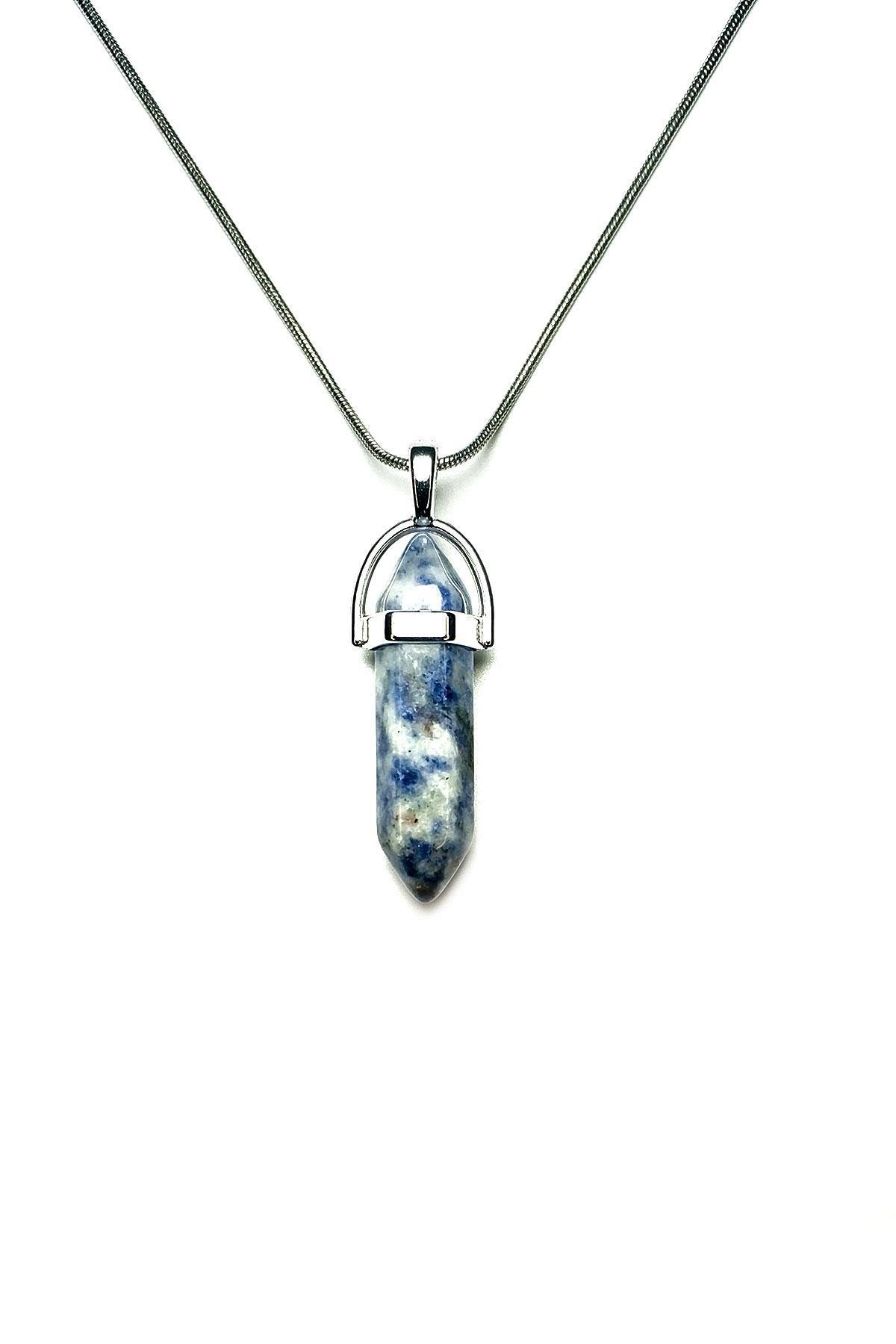 Taşlı Çelik KolyeJKMA21020 ÇELİK ZİNCİRLİ SODALİT DOĞAL TAŞ ÇİVİ KOLYEJanti