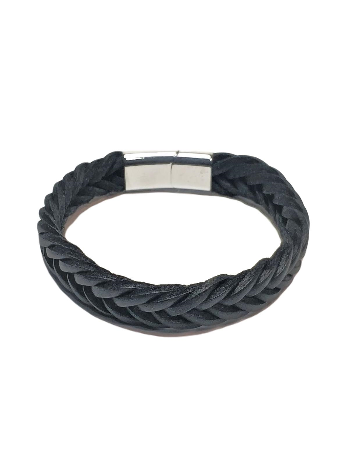 BileklikJTAW23DEB1127 HAKİKİ DERİ SAÇ ÖRGÜ MODEL BİLEKLİK ÇELİK KROM KAPLAMA MIKNATIS KAPAMAJanti