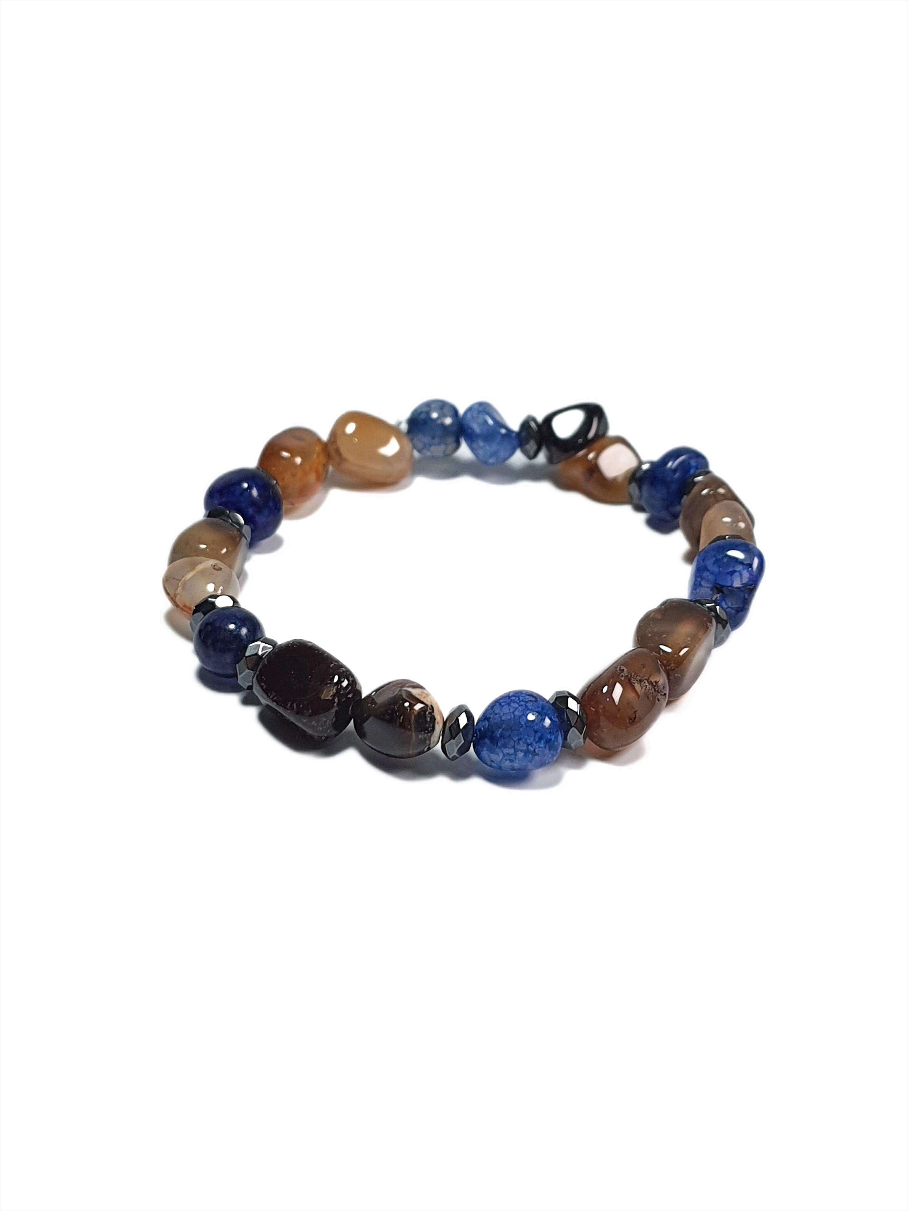 BileklikJTAW23DOB1126 OKYANUSUN TOPRAK İLE BULUŞMASI AKİK ve HEMATİT DOĞALTAŞ BİLEKLİKJanti