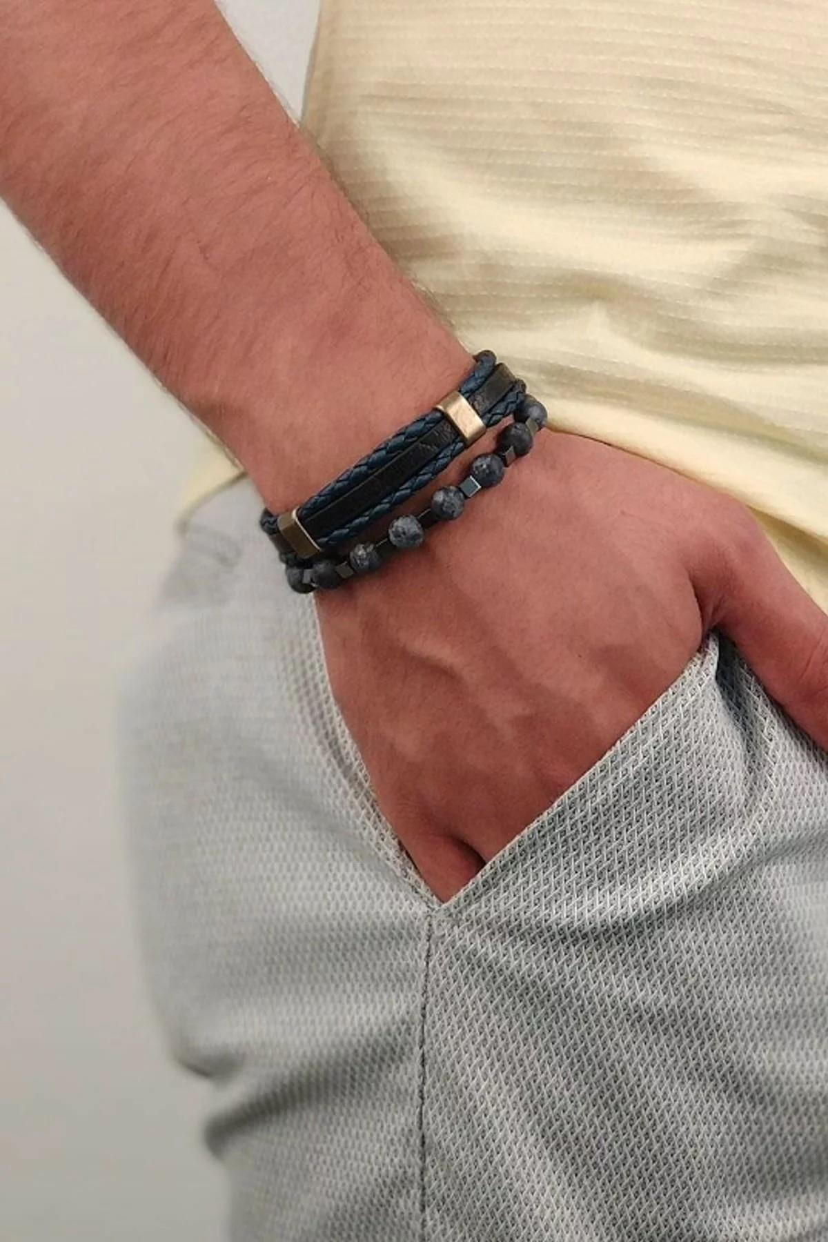 BileklikJTKB19012 DOĞAL TAŞ ve DERİ KOMBİN BİLEKLİKJanti