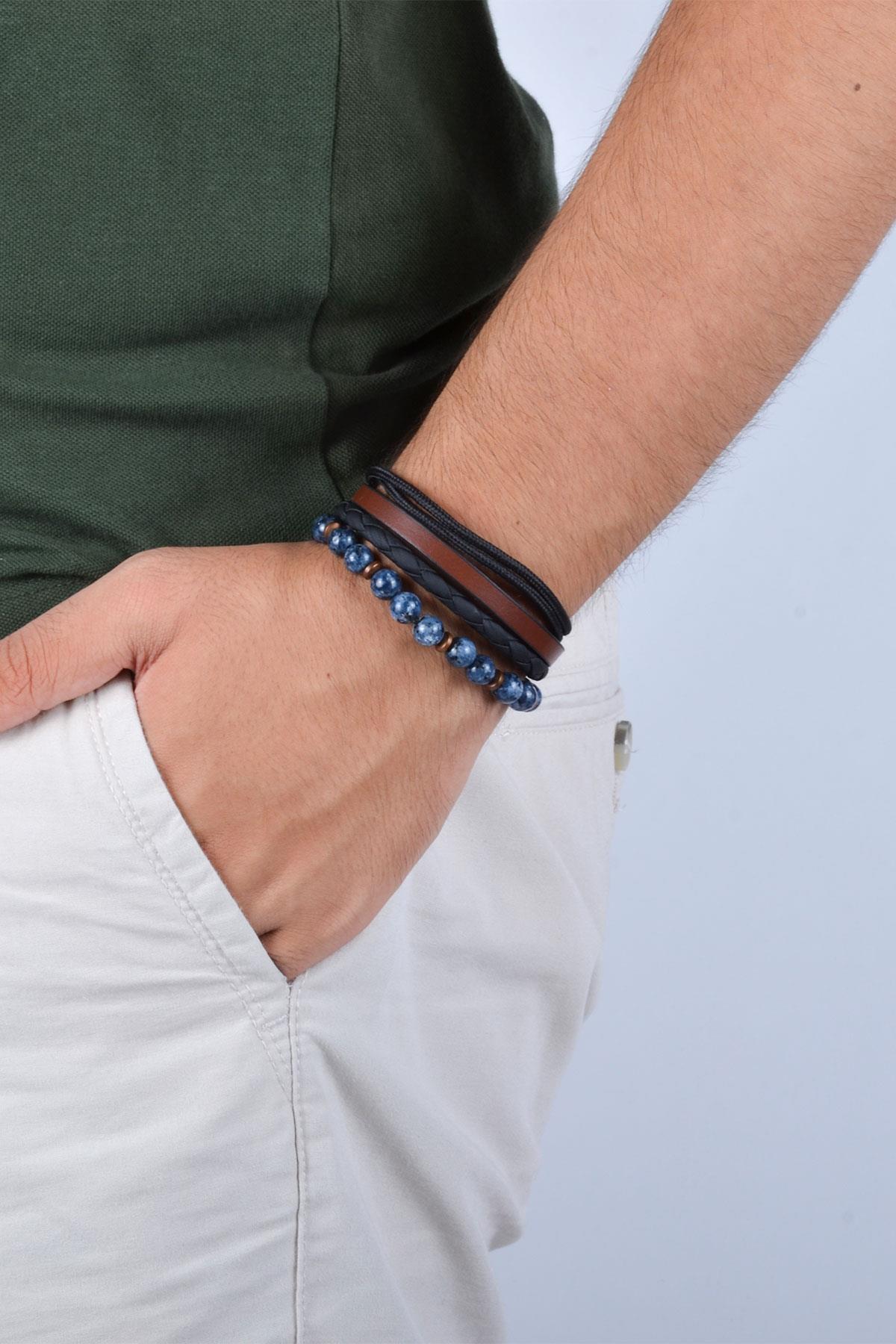 BileklikJTKB20055 KOMBİN BİLEKLİK DOĞAL TAŞ ve DERİJanti