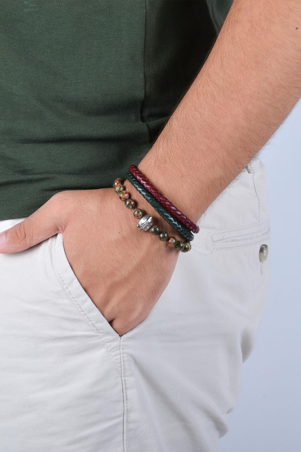 BileklikJTKB20056 DOĞAL TAŞ ve DERİ KOMBİN BİLEKLİKJanti