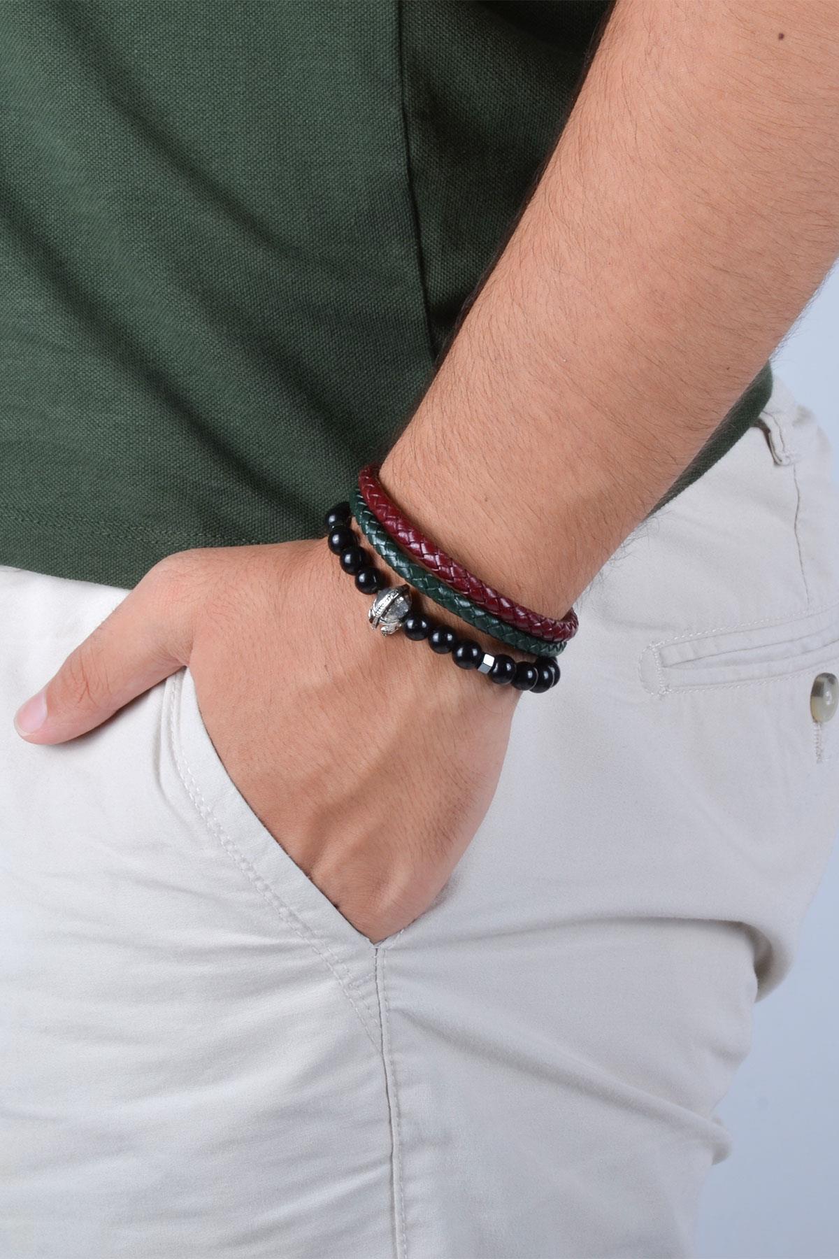 BileklikJTKB20058 DOĞAL TAŞ ve DERİ KOMBİN BİLEKLİKJanti